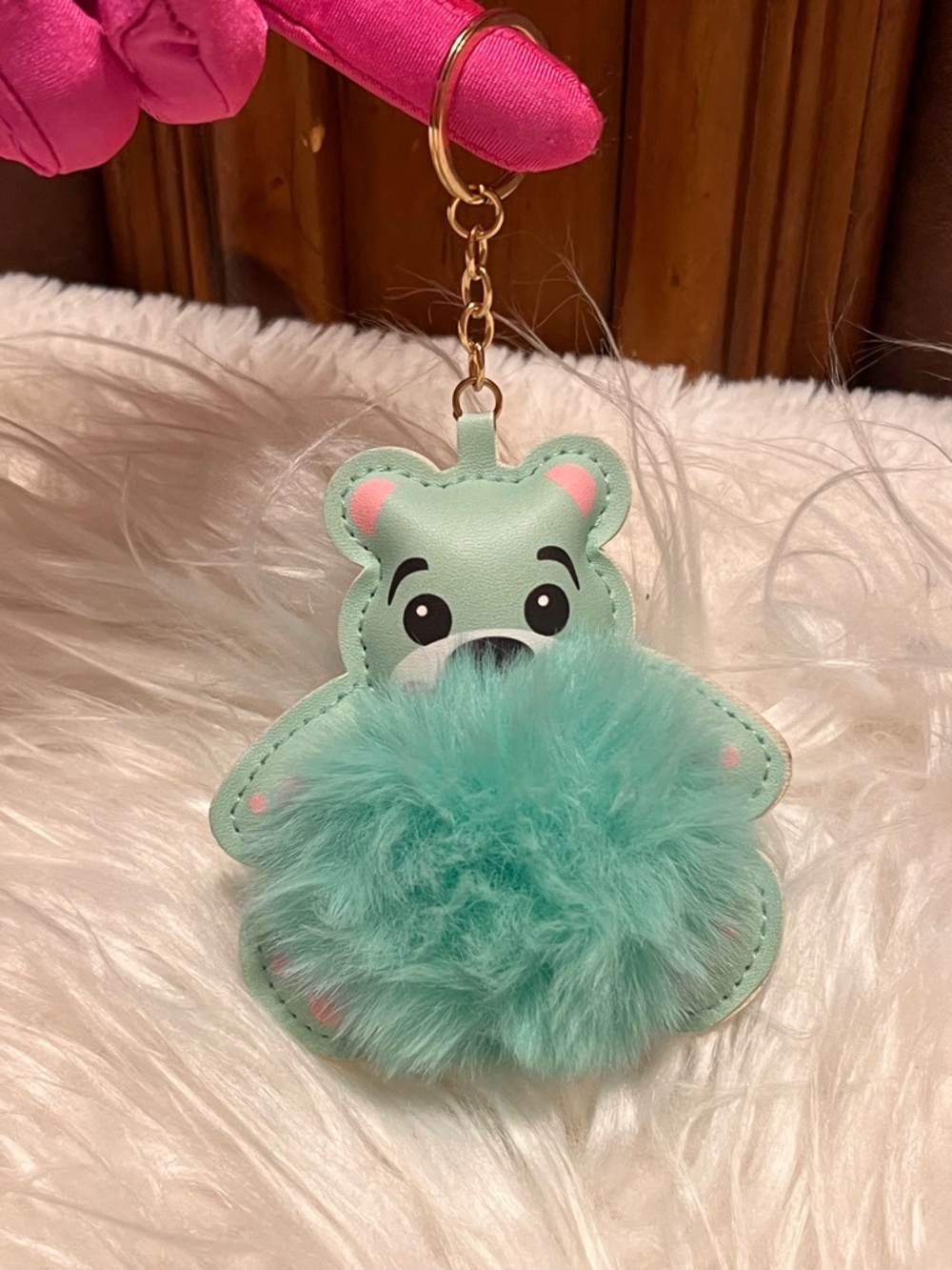 Mint Plush Bear Pom Keychain  or bag charm